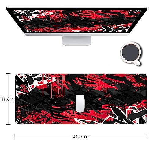 Mouse Pad Gaming, Large XXL Mouse Pads, Non-Slip Rubber Base Mousepad, Keyboard Mouse Mat Desk Pad with Stitched Edges, 31.5x11.8 inch Black Red - color: 07 Black Red