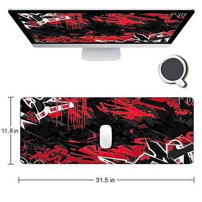 Mouse Pad Gaming, Large XXL Mouse Pads, Non-Slip Rubber Base Mousepad, Keyboard Mouse Mat Desk Pad with Stitched Edges, 31.5x11.8 inch Black Red - color: 07 Black Red
