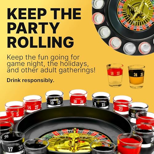 Shot Glass Roulette Drinking Game – 16-Piece Red/Black Set with 2 Metal Balls, Fun Adult Party Game for White Elephant, Game Nights, and Gifts - size: 16PCS Set