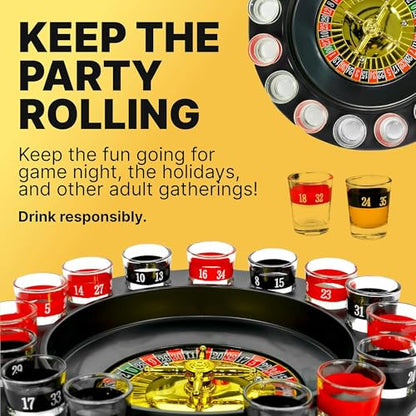 Shot Glass Roulette Drinking Game – 16-Piece Red/Black Set with 2 Metal Balls, Fun Adult Party Game for White Elephant, Game Nights, and Gifts - size: 16PCS Set