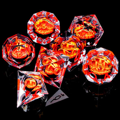 ARUOHHA DND Resin Dice Gazes Eye Dice Liquid Core Red RPG Sharp Edged Dice Set with Gift Box, Polyhedral D and D Dice Set Compatible with Dungeons Dragons Role Playing Game D20 D12 D10 D8 D6 D4 - color: Sl01-transparent