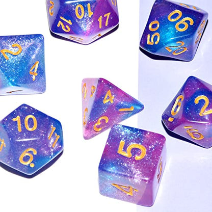 Galaxy Dice Set| Blue Mix Purple DND Dice Set for Board Game - color: Blue Purple
