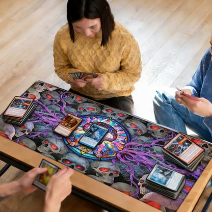 MTG Playmat TCG Card Game Mat Magic The Gathering Play Mat 24x14 Inch - color: Stained Glass Skull