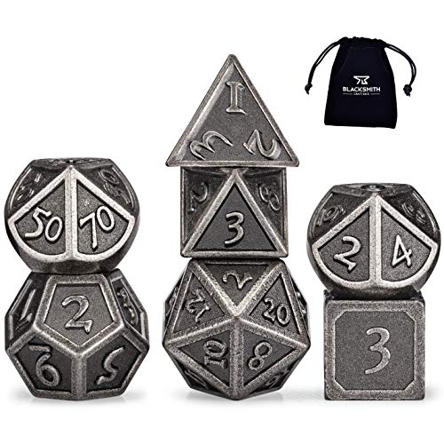HEIMDALLR Metal DND Dice Set 7pcs - Indestructible Metal Dice Set w/Dice Bag; D&D Dice Set D&D (Dungeons and Dragons Dice Set) w/ D20 Dice - Blacksmith Craft Dice (Weathered Iron) - color: 02 Weathered Iron