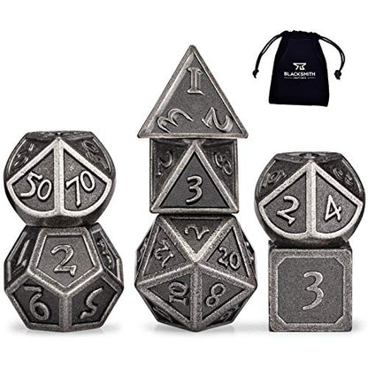 HEIMDALLR Metal DND Dice Set 7pcs - Indestructible Metal Dice Set w/Dice Bag; D&D Dice Set D&D (Dungeons and Dragons Dice Set) w/ D20 Dice - Blacksmith Craft Dice (Weathered Iron) - color: 02 Weathered Iron