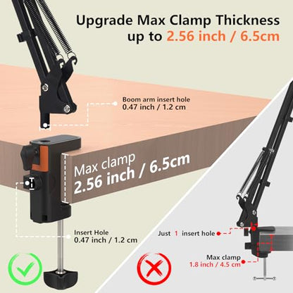 Table Clamp Mount for Microphone Stand, 2-in-1 Mic Boom Arm Clamp Table C Clip for Desktop Overhead Camera Tripod Mic Stand Lamp Base, Fits Up to 2.56 inch 6.5cm Desktop Thickness, 1 PCS