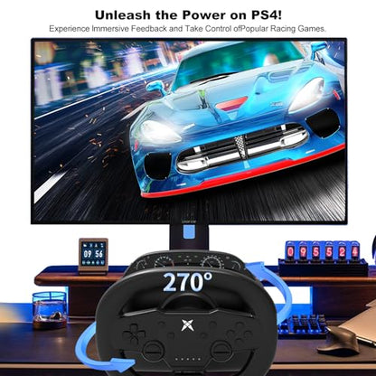 DOYO PS4 Steering Wheel and Pedals, 270 Degree Wireless Gaming Racing Wheel with Dual-Vibration Motors, Pro Racing Wheel for PC, Nintendo Switch, PS4, PS3, IOS & Android Mobile Phones