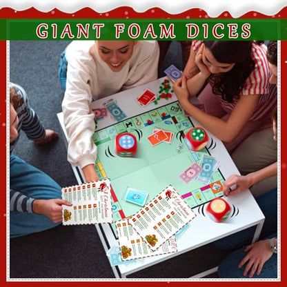 Fullhawl 4 Sets Christmas Exchange Game Dice, 2.6 Inch Santa Swap Gift Christmas Group Party Game for Family Board Xmas Large Foam Dice White Elephant Gift Exchange