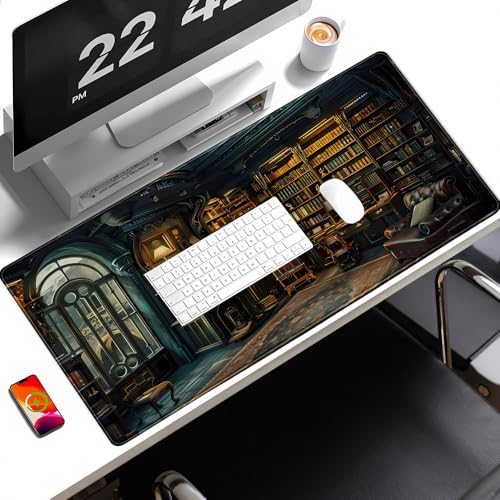Dark Gothic Desk Mat Gaming Desk Pad Large Mouse Pad, Magician'S Fantasy Bookcase Gothic Mouse Mat XXL Laptop Keyboard Pad, Laptop Keyboard and Mouse Mat Desktop Protector Mat 31.5 X 15.7 in - color: Dark Gothic