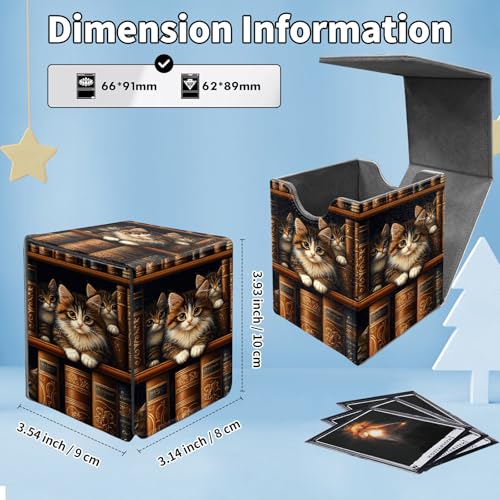 Card Deck Box for MTG Commander,Collectible Trading Storage Box Fits 120+ Single Sleeved Cards Magnetic Case PU Leather for Magic Commander TCG CCG MTG,Cute Cat Bookshelf - color: Cute Cat Bookshelf