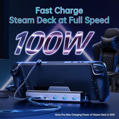 Docking Station for Steam Deck/ROG Ally/Legion Go, The 6 in 1 Steam Deck Dock. 1000Mbps Ethernet, 3.0 PD 100W Fast Charging, HDMI 2.0 4K@60Hz and 3 USB 3.0 Port Steam Deck OLED Dock.