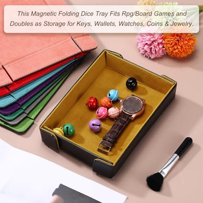 uxcell PU Leather Dice Tray, Rectangle Magnetic Folding Velvet Portable Folding Dice Rolling Tray for Table Games Keys Wallet Watch Coin, Green - color: Green