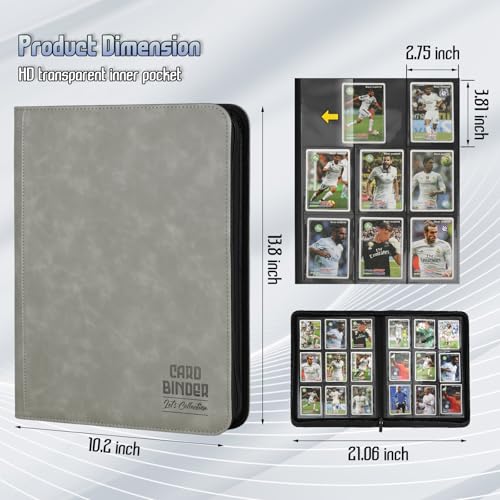 Trading Card Binder, Premium 9 Pocket Double Sided 540 Pocket PU Card Collection Binder, Collectible Trading Card Albums for MTG, TCG, Sport Card, Game Cards (Gray) - color: Gray