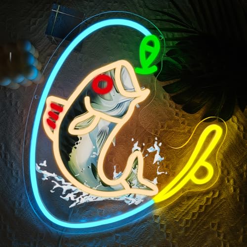 Fishing Neon Sign, Gone Fishing Led Neon Sign Light for Wall Decor Fish Hook Man Cave Light Up Sign Party Decorations for Gear Store Angler Teen Boy Dad Gift Dimmable USB Powered(13.8"*10.6") - style: Fishing