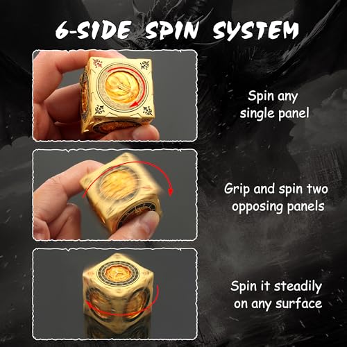 DNDND Luxury Gold Multi-Functional Spinner DND Dice – Premium D&D Monster Themed Metal Dice Cube for TTRPG, Dungeon Masters & RPG Collector's Gift (Gold) - color: Gold