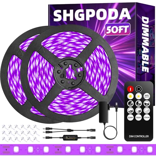 50 Foot Black Light Strip & Remote, 900LEDs, Dimmable, 3 Lighting Modes | 12V Flexible Black Lights forHalloween, Glow Neon Party, Bedroom, Classroom, Fluorescent Decor Tapestry Poster, Indoor - size: 50FT