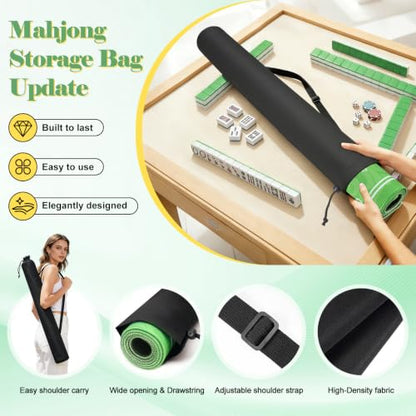 Shipped Rolled Mahjong Mat with Rules Without Creases, 3mm, 32.5" x 32.5" | Anti-Slip Rubber Base, Travel-ready with Carry Bag, Soft & Water-Repellent Surface, Noise-Reduce, for Poker & Card game - color: Green