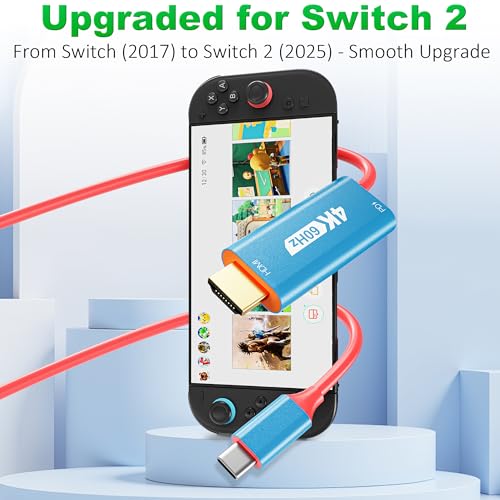 Switch 2 TV Adapter Docking Station, 4K@60Hz 18 Gbps USB C to HDMI 2.0 Adapter for TV/Monitor, 6.6ft 100W PD Play While Charging, Portable Travel TV Cable for Nintendo Switch 1 and 2/Steam Deck/OLED