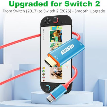 Switch 2 TV Adapter Docking Station, 4K@60Hz 18 Gbps USB C to HDMI 2.0 Adapter for TV/Monitor, 6.6ft 100W PD Play While Charging, Portable Travel TV Cable for Nintendo Switch 1 and 2/Steam Deck/OLED
