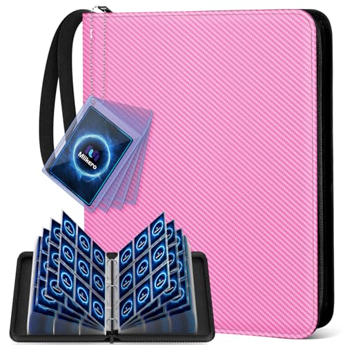 Mlikero Trading Card Binder, 9 Pocket Card Binder with Card Display Design, 720 Double Sided Pocket Collection Binder, Card Albums for MTG, TCG, and Sports Cards(Pink) - color: Pink, size: 720 Pocket
