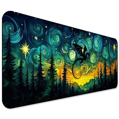 Fantasy Starry Night Forest and Dragon Gaming Desk Mat, Computer Keyboard Large Extended Long Mouse Pad for Office and Home, XL (W05) - color: W05