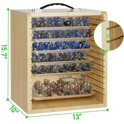 Miniature Storage Case for Collectibles Miniatures, Wooden Display Cases with 6 Trays, Miniature Display Case Miniatures Transport Case (Natural Pine) - color: Natural Pine
