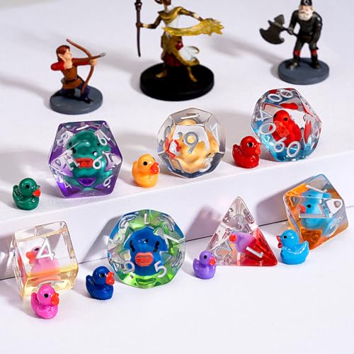 Duck Resin D&D Dice Set, 7-Piece DND Polyhedral Dice (D4, D6, D8, D10, D12, D20, D%) Dungeons and Dragons Dice Set - color: Duck-seven Colored