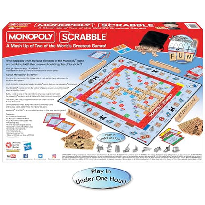 Monopoly Scrabble, Game Mash Up, by Winning Moves Games USA | Play in Under One Hour, Score Your Scrabble Word - Move Your Token, 2 to 4 Players, Ages 8+