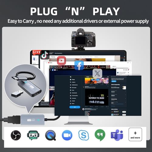 Papeaso Video Capture Card, HDMI to USB C 3.0 Capture Card, 1080P 60FPS Video Capture Device, for Streaming, Teaching,Gaming, Video conferencing or Live Broadcasting - color: Grey-C