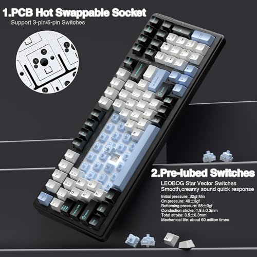 AULA F99 Wireless Mechanical Keyboard,Tri-Mode BT5.0/2.4GHz/USB-C Hot Swappable Custom Keyboard,Pre-lubed Linear Switches,RGB Backlit Gaming Keyboards for PC/Tablet/Xbox/PS4/PS5 - color: Blue&White&Black