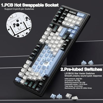AULA F99 Wireless Mechanical Keyboard,Tri-Mode BT5.0/2.4GHz/USB-C Hot Swappable Custom Keyboard,Pre-lubed Linear Switches,RGB Backlit Gaming Keyboards for PC/Tablet/Xbox/PS4/PS5 - color: Blue&White&Black