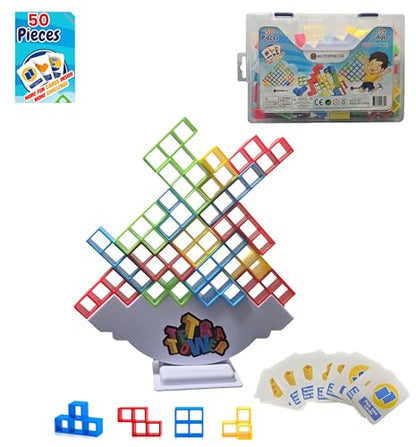 50 Pcs Board Games for Kids & Adults Tetra Tower Balance Stacking Toys Perfect for Family Games, Parties, Travel
