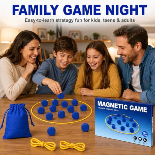 Magnetic Chess Game with 24 Full-Size Stones, Magnet Game with 3 String & Portable Storage Bag, Strategy Board Game for Family Game Night, Indoor Outdoor Use for Kids Adults