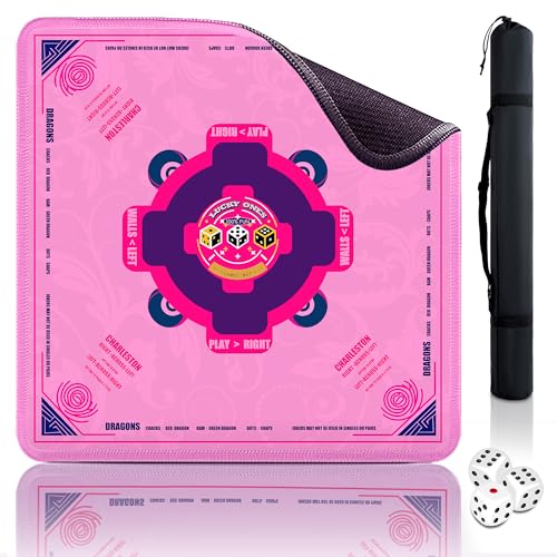 Mahjong Mat with Rules (33"x33") American Mah Jongg Mat for Table (Pink) | Noise Reduction Non-Slip Mahjong Table Mat (3 Dice & Carrying Bag), Neoprene Gaming Mat for Mahjong Tile/Card/Dominoes Games - color: Pink