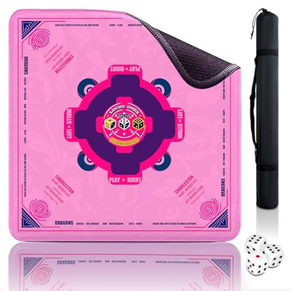 Mahjong Mat with Rules (33"x33") American Mah Jongg Mat for Table (Pink) | Noise Reduction Non-Slip Mahjong Table Mat (3 Dice & Carrying Bag), Neoprene Gaming Mat for Mahjong Tile/Card/Dominoes Games - color: Pink