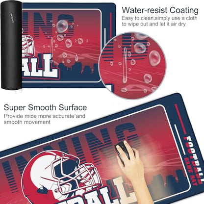 Football Desk Mat, Large Stitched Edges Gaming Mouse Pad, Blue Red City Design Keyboard Mat for Laptop Computer Desktop - 31.5x12 Inch for Football Fans - color: Blue Red Football