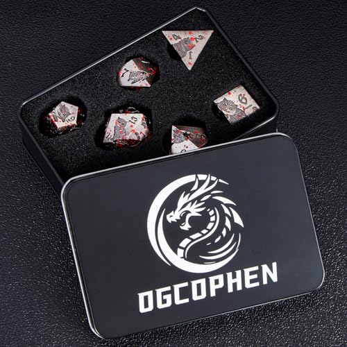 Metal DND Cat Dice Polyhedral RPG Dice Set with Gift Case for Dungeons Dragons Role Playing Game, 7PCS D and D Dice D6 D8 D10 D12 D20 D% (Blood) - color: Cat-ancient Silver+blood