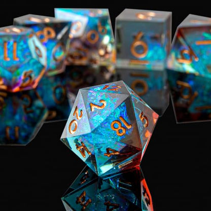 DND Dice Set for Dungeons and Dragons, Sharp Edge Resin Dice Set with Dice Case, Handmade 7 Accessories Polyhedral Dice for Role Playing Game, D&D Dice (Blue Brown) - color: Blue Brown1