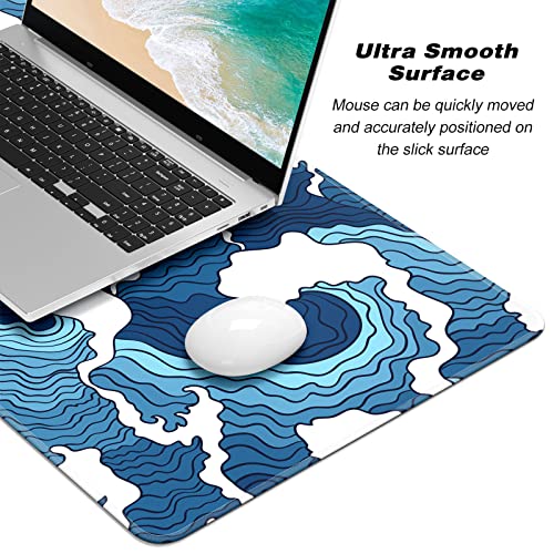 Extended Gaming Mouse Pad, Japanese Blue White Wave Mousepad, XL Large Mouse Mat Desk Pad 30 x 14 Inch, Waterproof Anime Mouse Pad with Stitched Edges and Non-Slip Base for Office Gaming - color: Blue White Wave
