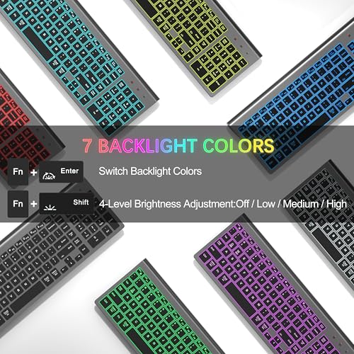 TopMate Wireless Backlit Keyboard and Mouse Ultra Slim Combo, 2.4G Silent Compact 2400DPI Mouse and Scissor Switch Keyboard Set, Batteries Included, for PC/Laptop/Windows/Mac/Gaming - BL Gray Black - color: BL Gray Black