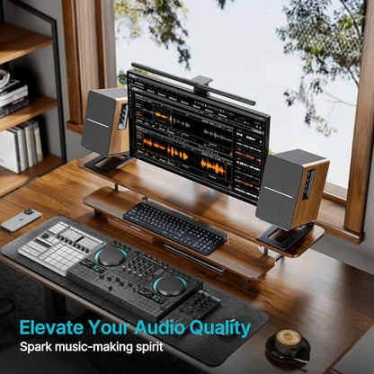Desk Speaker Stands for Most Bookshelf Speakers, 22 lbs Capacity, 1 Pair | Speaker Riser with Anti-Vibration Pads, 16°Tilt Angle, Space-Saving Audio Stands for PC Speakers,1 Pair, Black