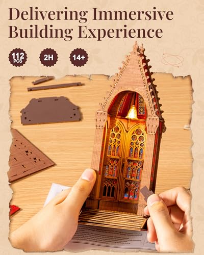 Rowood 3D Puzzle,Gothic Architecture Buiding Set Wooden Model Kits for Adults,DIY Adult Craft Kits with LED,Chirstmas Birthday Gift-Geometric Cathedral
