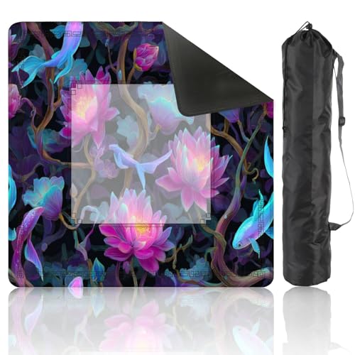 Mahjong Mat 31.5" x 31.5" Serene Watercolor Pond Lotus Flowers Pastel Gold Non-Slip Noise Reduction Mahjong Tiles Table Cover for Dominoes Poker Card Board and Tile Games - color: Color9