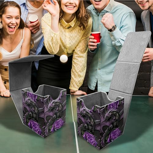 Purple Rose Dragon Card Deck Box, MTG Commander Deck Box Card Deck Case for Trading Cards, 100+ Sleeved Cards with PU Leather Magnetic Card Storage Box for TCG CCG Magic Cards - color: Card Deck Box-595