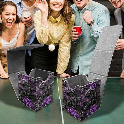 Purple Rose Dragon Card Deck Box, MTG Commander Deck Box Card Deck Case for Trading Cards, 100+ Sleeved Cards with PU Leather Magnetic Card Storage Box for TCG CCG Magic Cards - color: Card Deck Box-595