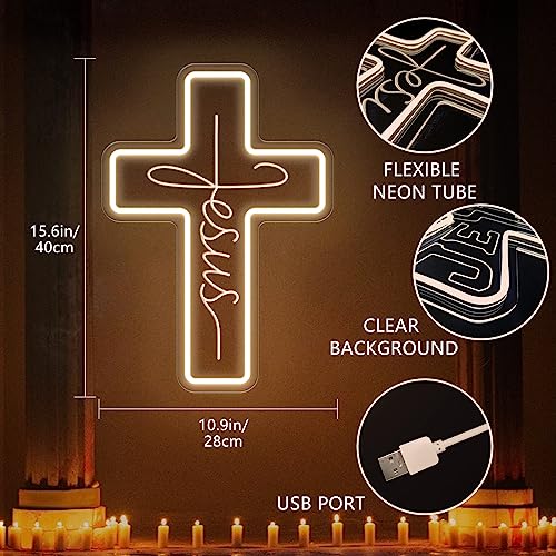 Cross Neon Signs Jesus Neon Signs LED Wall Decor for Bedroom Living Room Weddings, Dimmable Light Sign for Home Decor, Religious Events, Christmas Easter Celebrations Gifts (Jesus Cross) - style: Cross Warm White