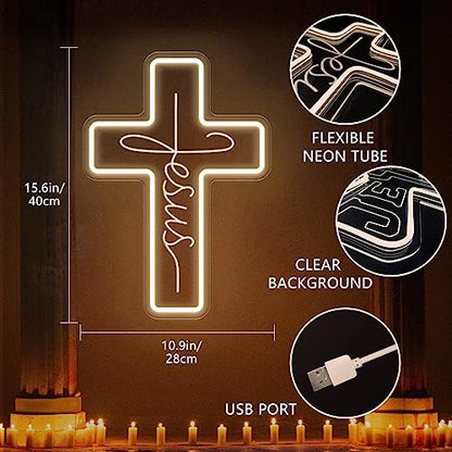 Cross Neon Signs Jesus Neon Signs LED Wall Decor for Bedroom Living Room Weddings, Dimmable Light Sign for Home Decor, Religious Events, Christmas Easter Celebrations Gifts (Jesus Cross) - style: Cross Warm White