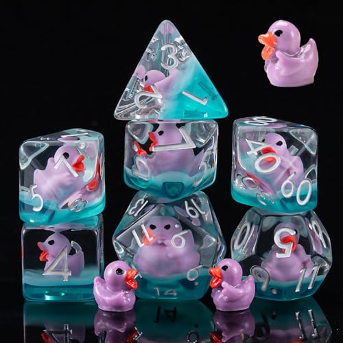 Duck DND Resin Dice Set, Polyhedral D&D Duck Dice Inclusion Dice for Dungeons and Dragons MTG RPG for 15 Years and Up - color: Purple Duck
