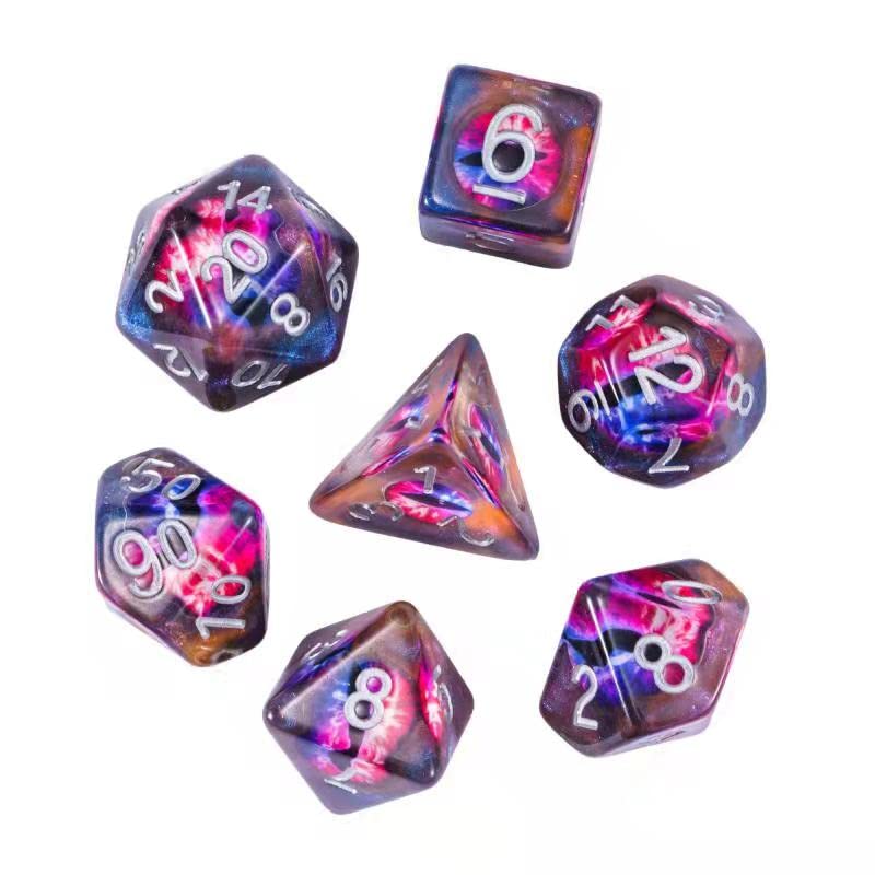 Cusdie 7-Die DND Dice, Polyhedral Dice Set Filled with Eyeball, for Role Playing Game D&D Dice (Orange Eyeball) - color: Orange Eyeball