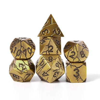 Metal Dice for DND - Ancient Cracked Pharaoh Ruins – Antique Gold | Beautiful 7pc Polyhedral Dice Set, Smooth Rolling, Role Playing Games (RPG), Compatible with D&D, for Dungeons and Dragons - color: Ancient Gold